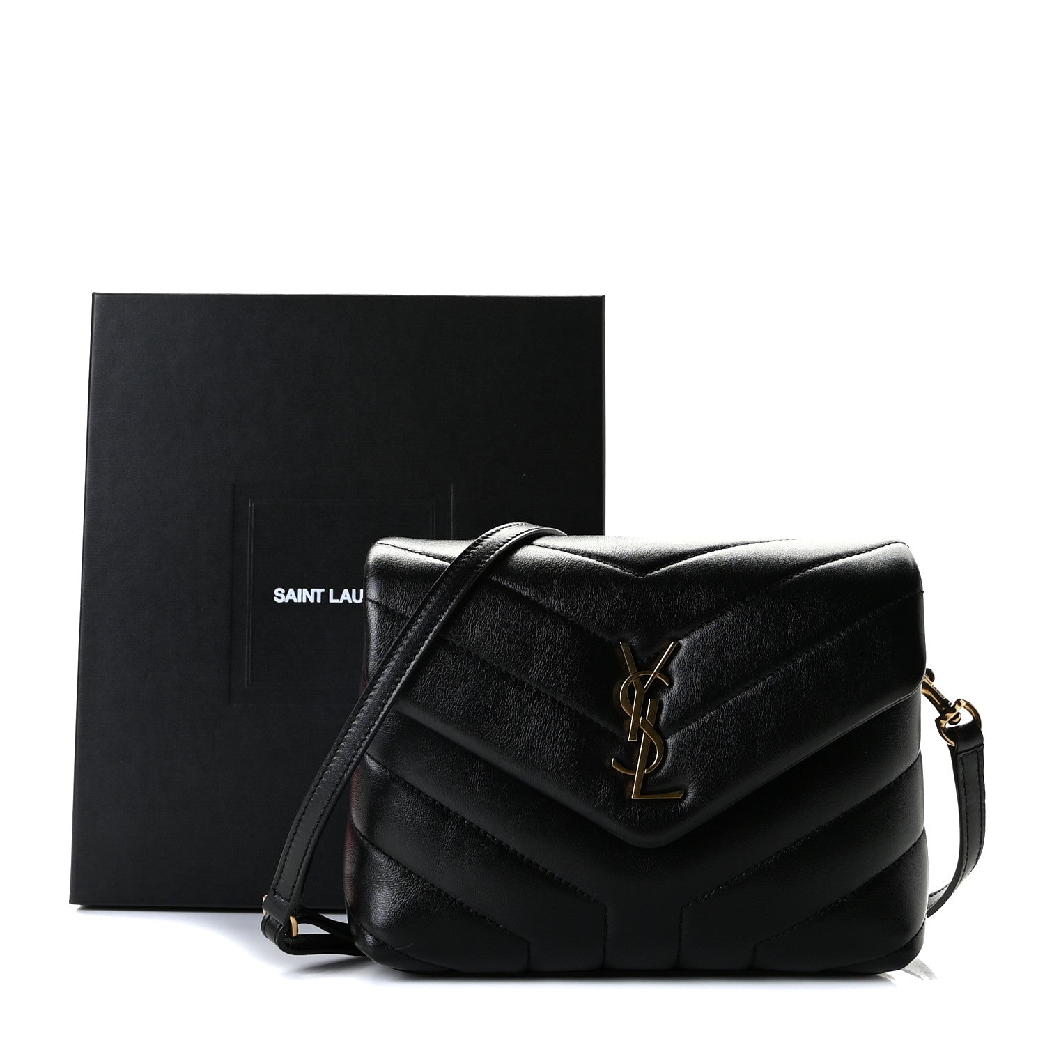 Saint Laurent Calfskin Y Quilted Monogram Toy Loulou Crossbody Bag Black 9 of 9