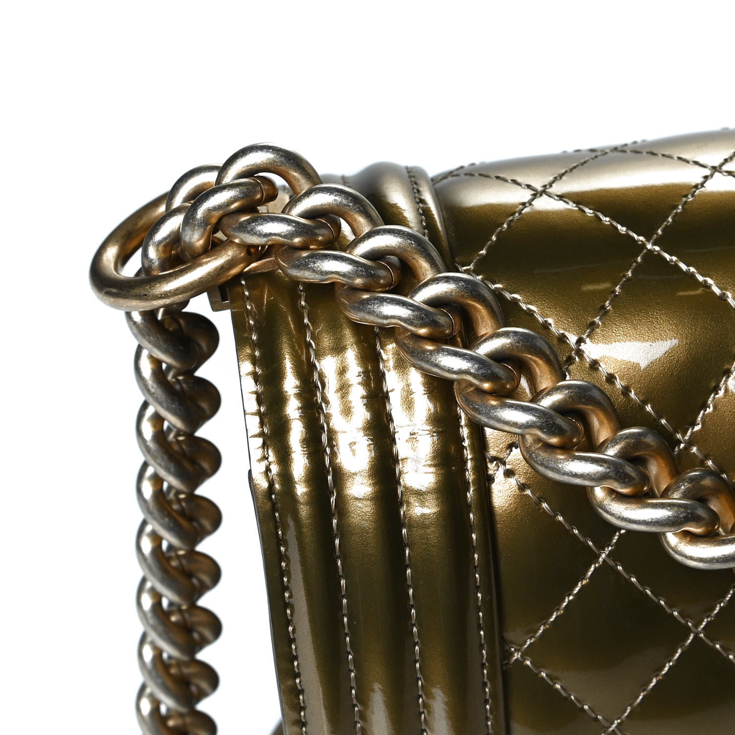 Chanel Metallic Patent Calfskin Quilted New Medium Boy Flap Gold 13 of 15