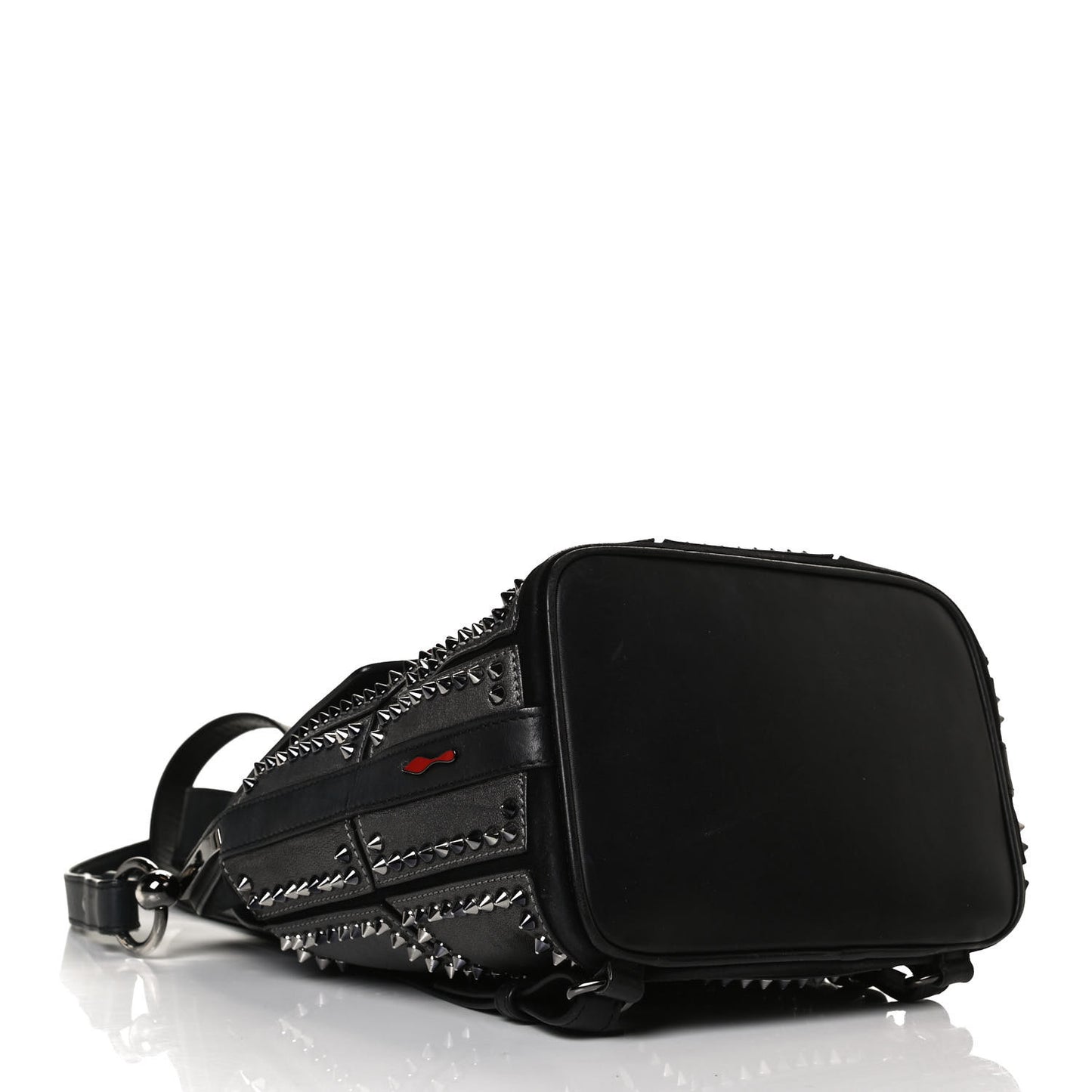 Metallic Sheepskin Spikes Lucky L Convertible Backpack Black