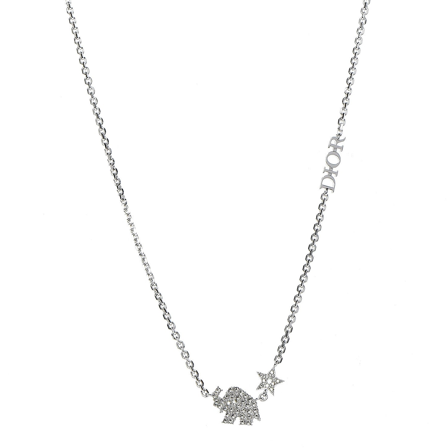Crystal Star Elephant Necklace Silver