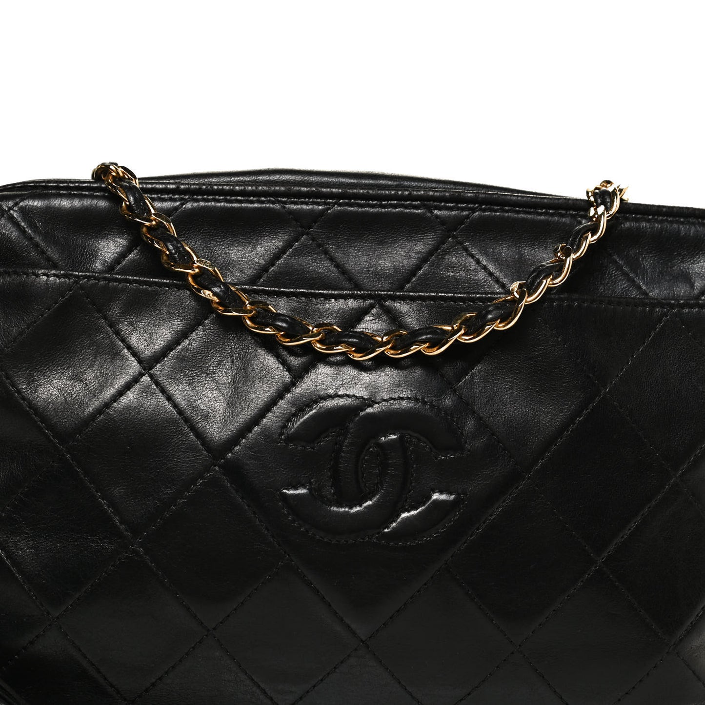 Lambskin Quilted Tassel Camera Case Black