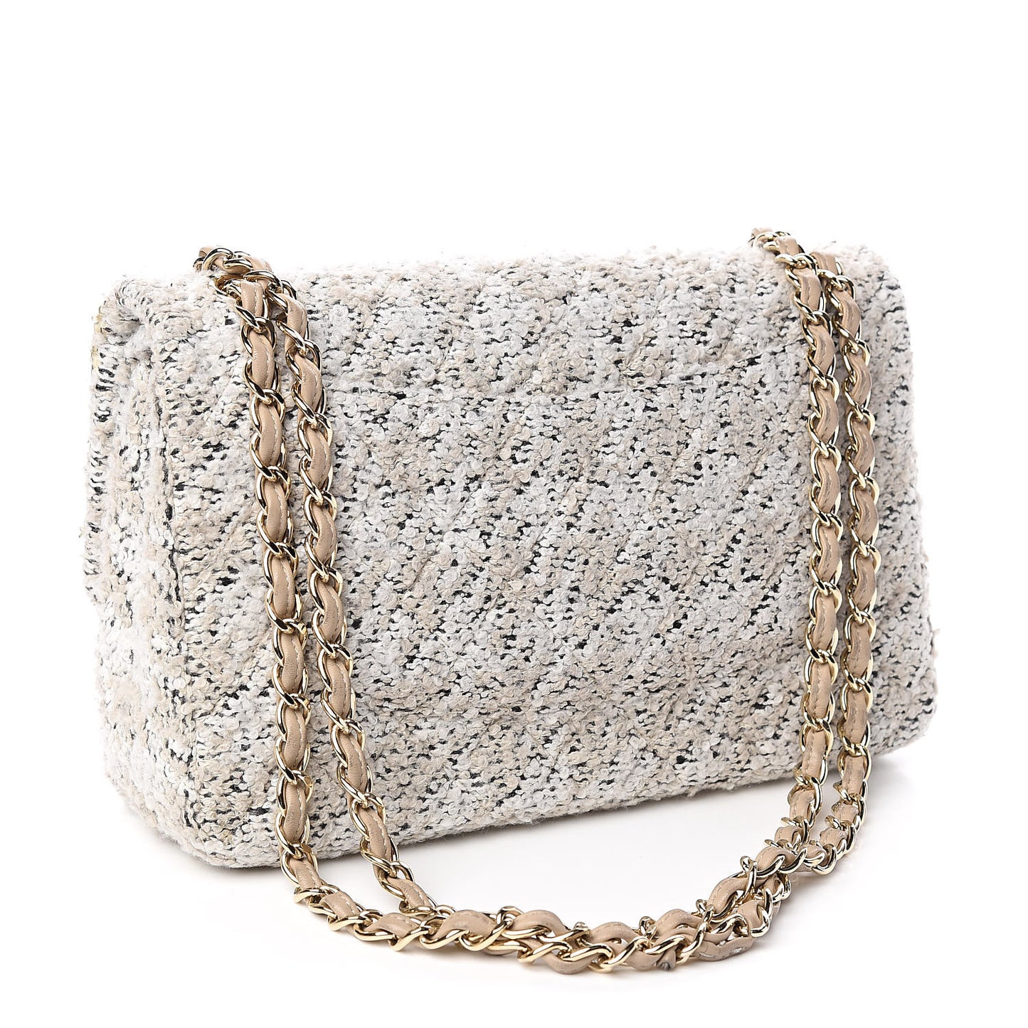 Tweed Quilted Jumbo Double Flap Beige