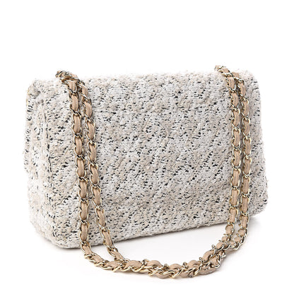 Chanel Tweed Quilted Jumbo Double Flap Beige 3 of 12