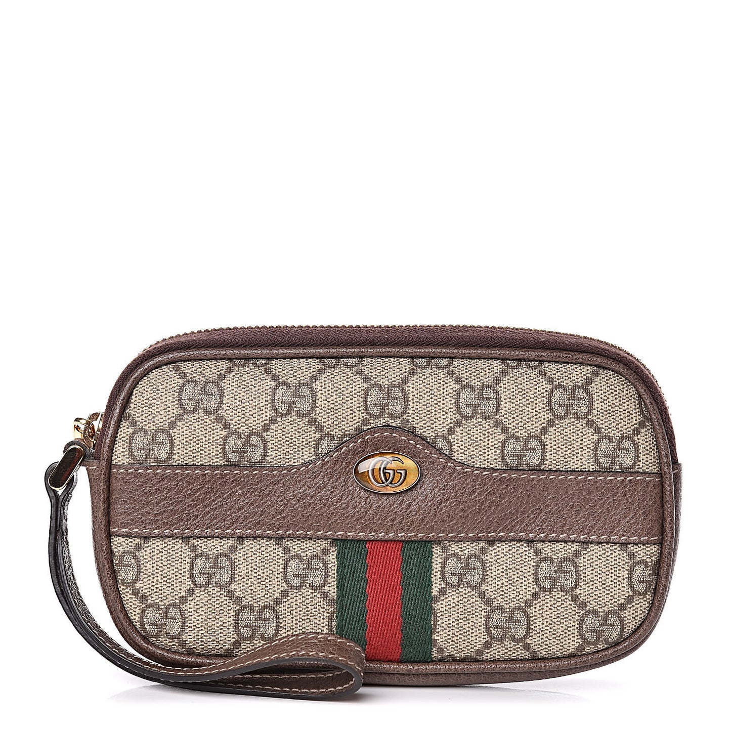 GG Supreme Monogram Ophidia Phone Case Wristlet Brown