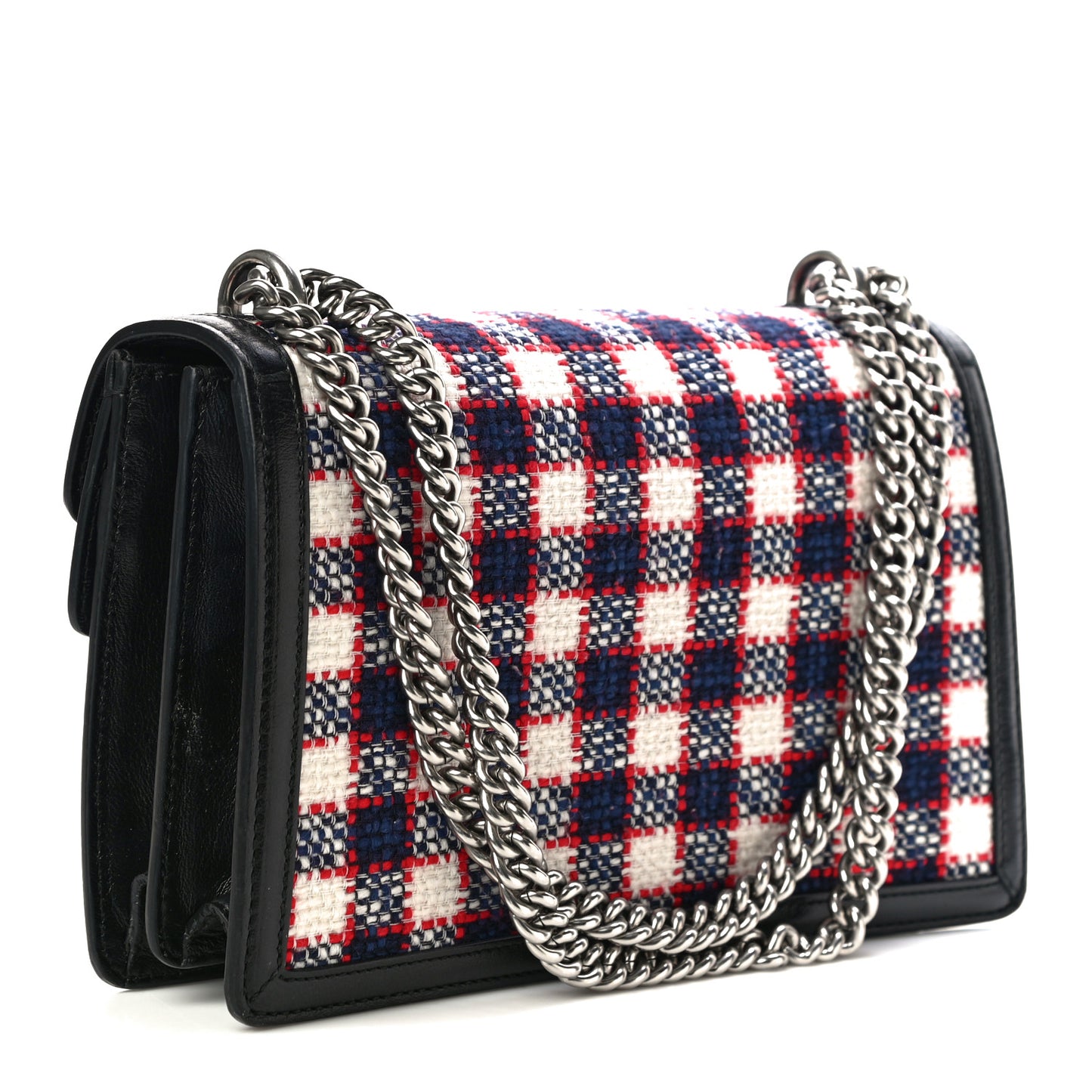 Vintage Tweed Check Small Dionysus Shoulder Bag White Hibiscus Red Marine