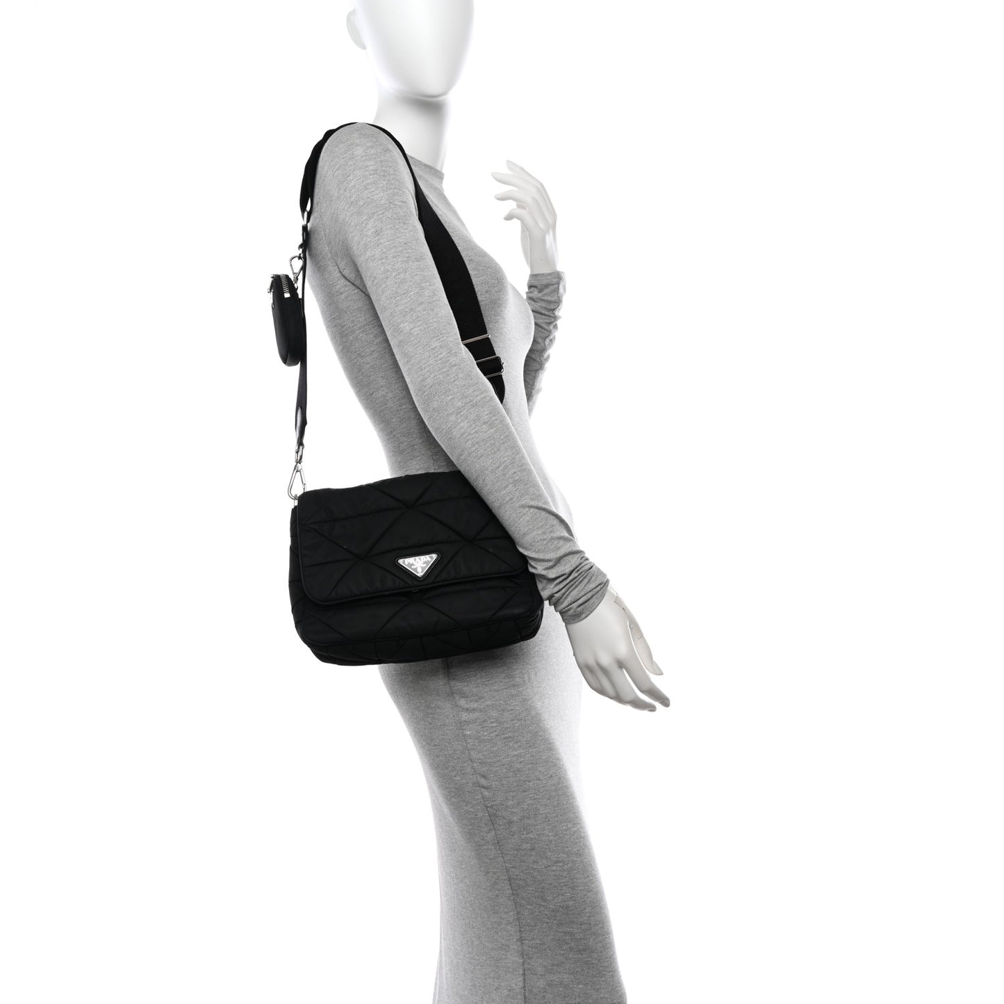 Re-Nylon Quilted Padded Flap Shoulder Bag Black