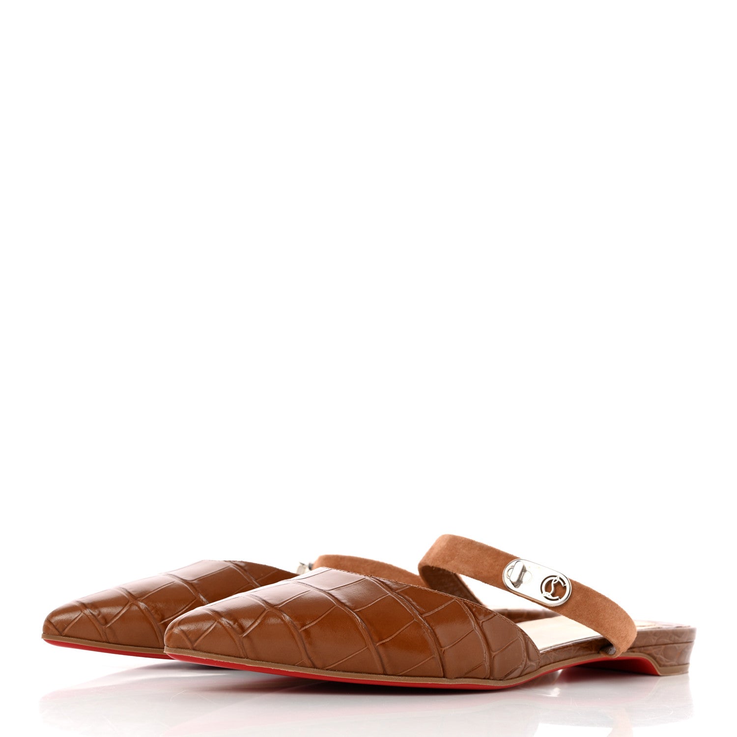 Christian Louboutin Calfskin Crocodile Embossed Choc Lock Flats 40 Biscotto 3 of 19