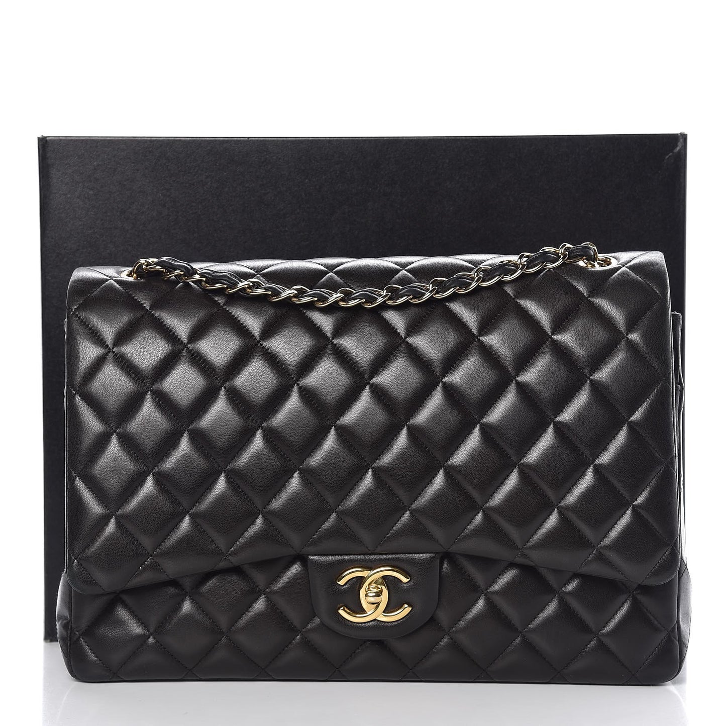 Lambskin Quilted Maxi Double Flap Black