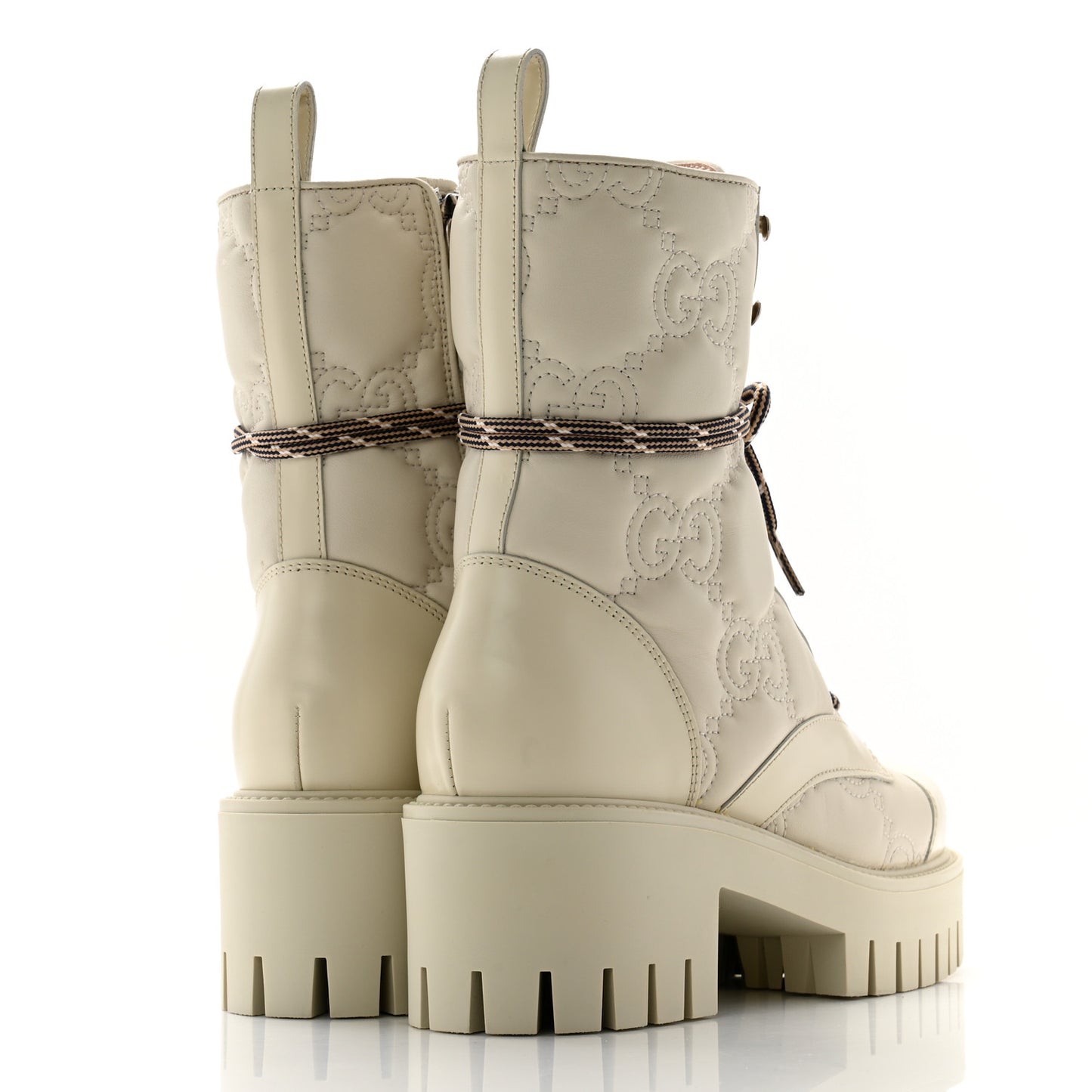 Cordovan Lux Nappa GG Matelasse Lace Up 60mm Combat Boots 36 Milk White
