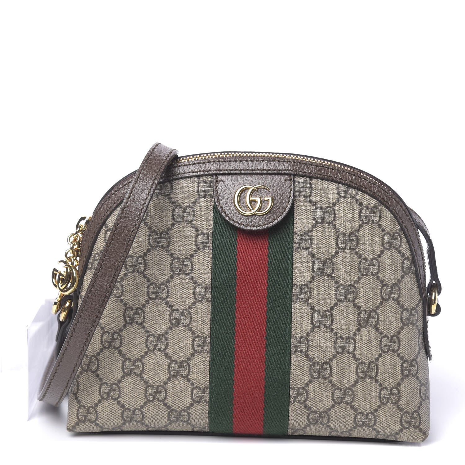 Gucci GG Supreme Monogram Textured Dollar Calfskin Web Small Ophidia Dome Shoulder Bag Beige Ebony New Acero 1 of 10