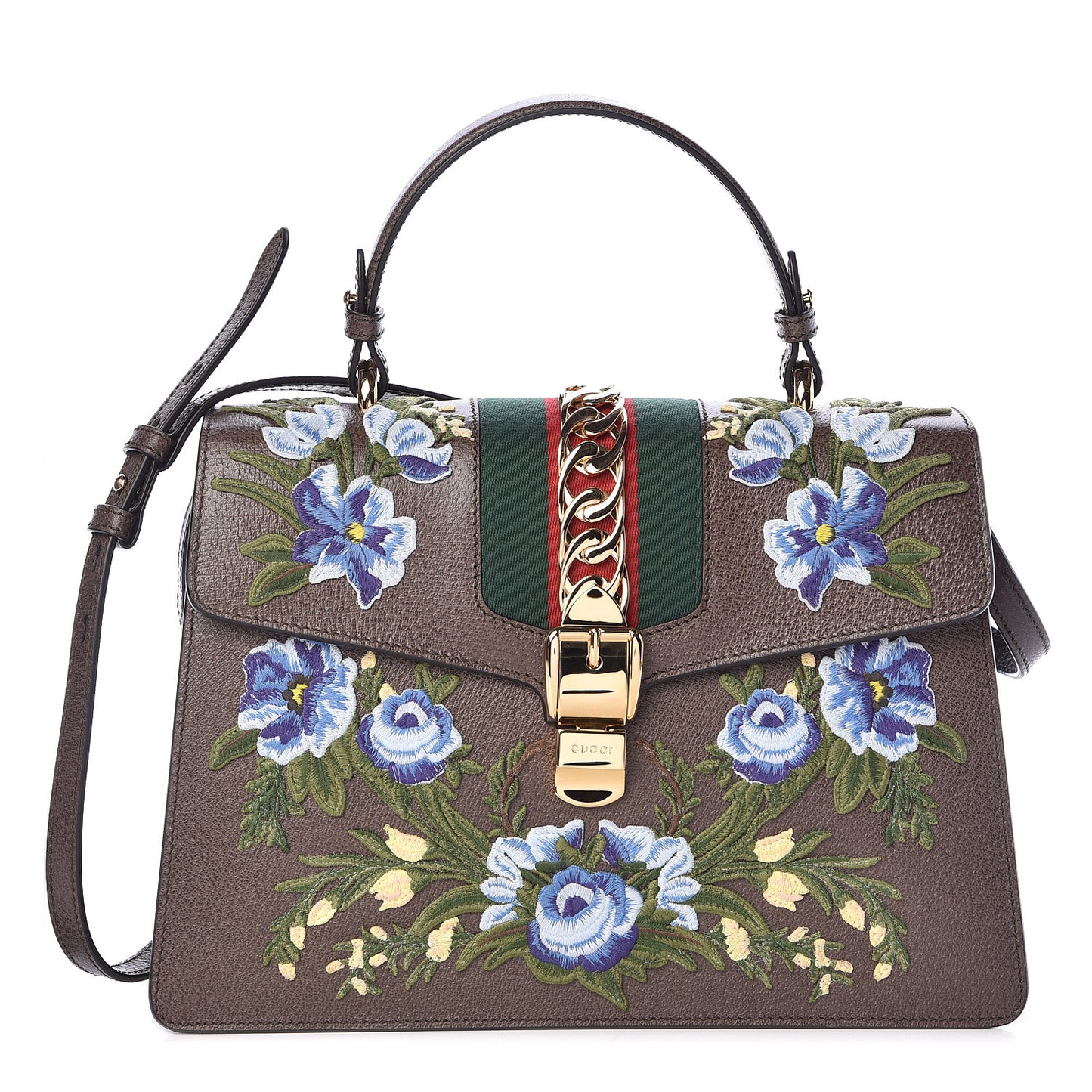 Calfskin Embroidered Medium Sylvie Top Handle Bag New Acero Multicolor