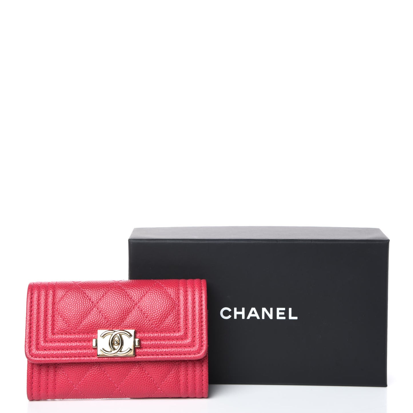 Caviar Quilted Boy Card Holder Wallet Fuchsia