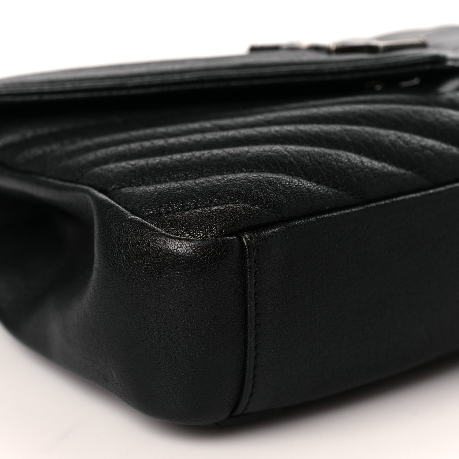 Saint Laurent Sheepskin Matelasse Chevron Monogram Medium College Bag Black 8 of 9