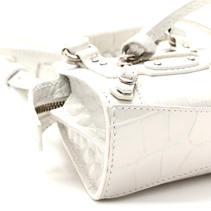 Balenciaga Extra Supple Calfskin Crocodile Embossed Neo Classic Silver Hardware Super Nano City Crossbody  White 9 of 10