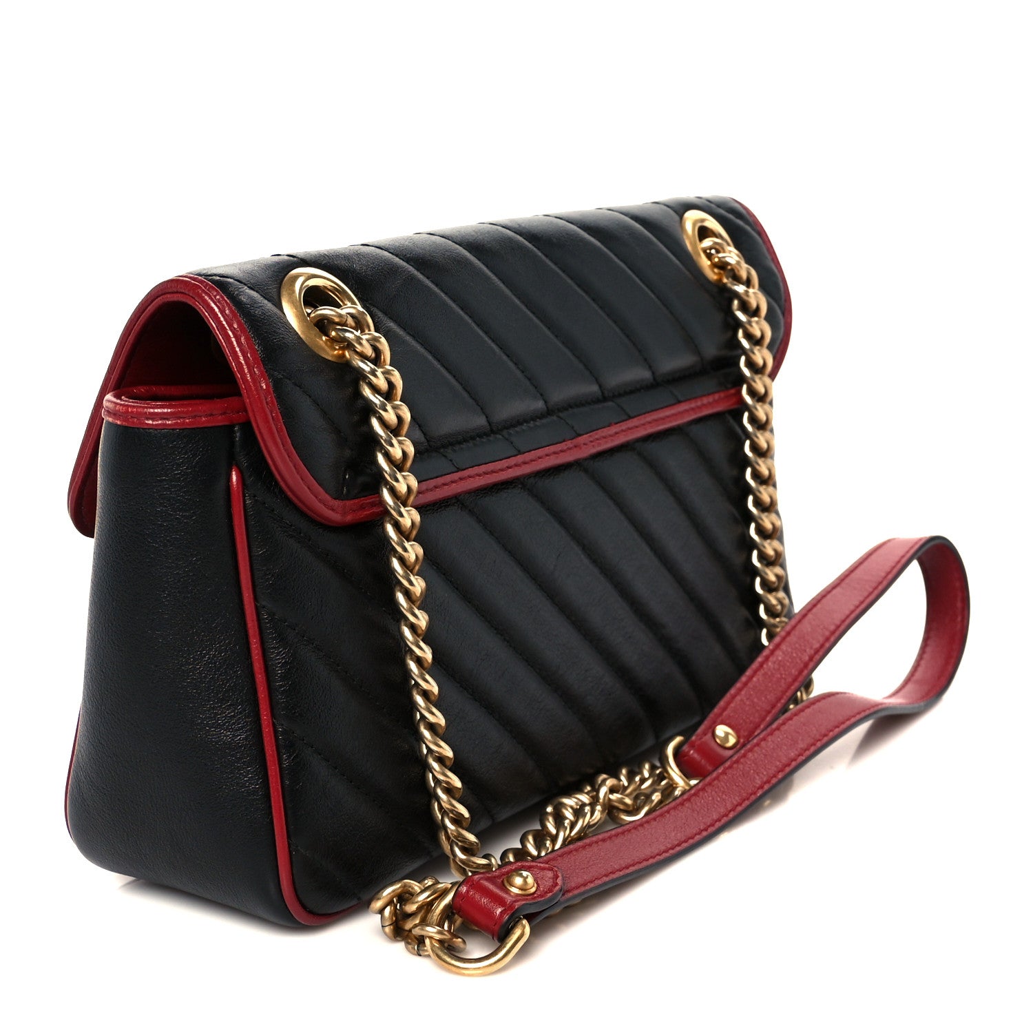 Gucci Vintage Effect Calfskin Matelasse Diagonal Small Torchon GG Marmont Shoulder Bag Black Romantic Cherry 3 of 11