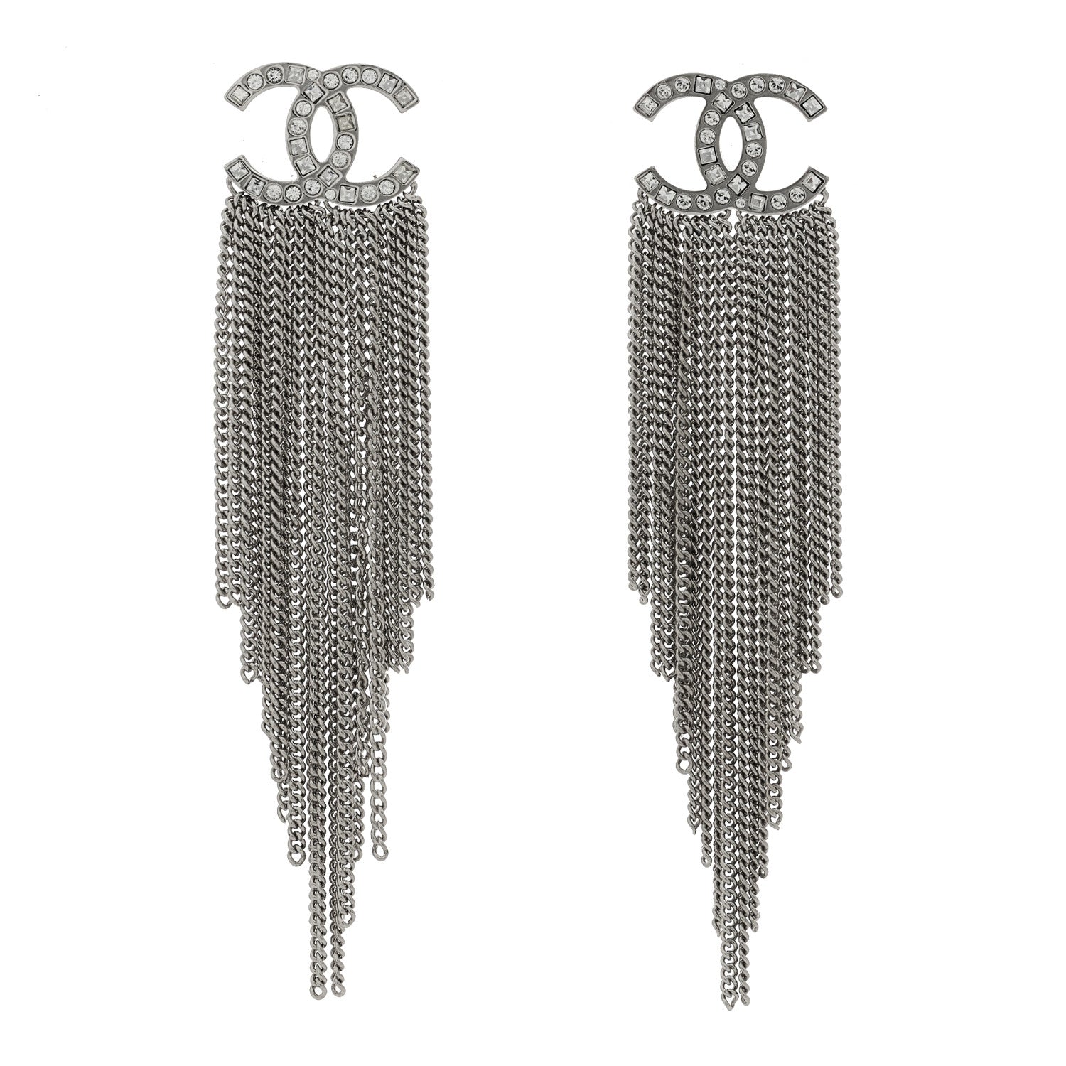 Chanel Baguette Crystal CC Chain Drop Earrings Silver 1 of 4