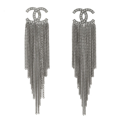 Chanel Baguette Crystal CC Chain Drop Earrings Silver 1 of 4