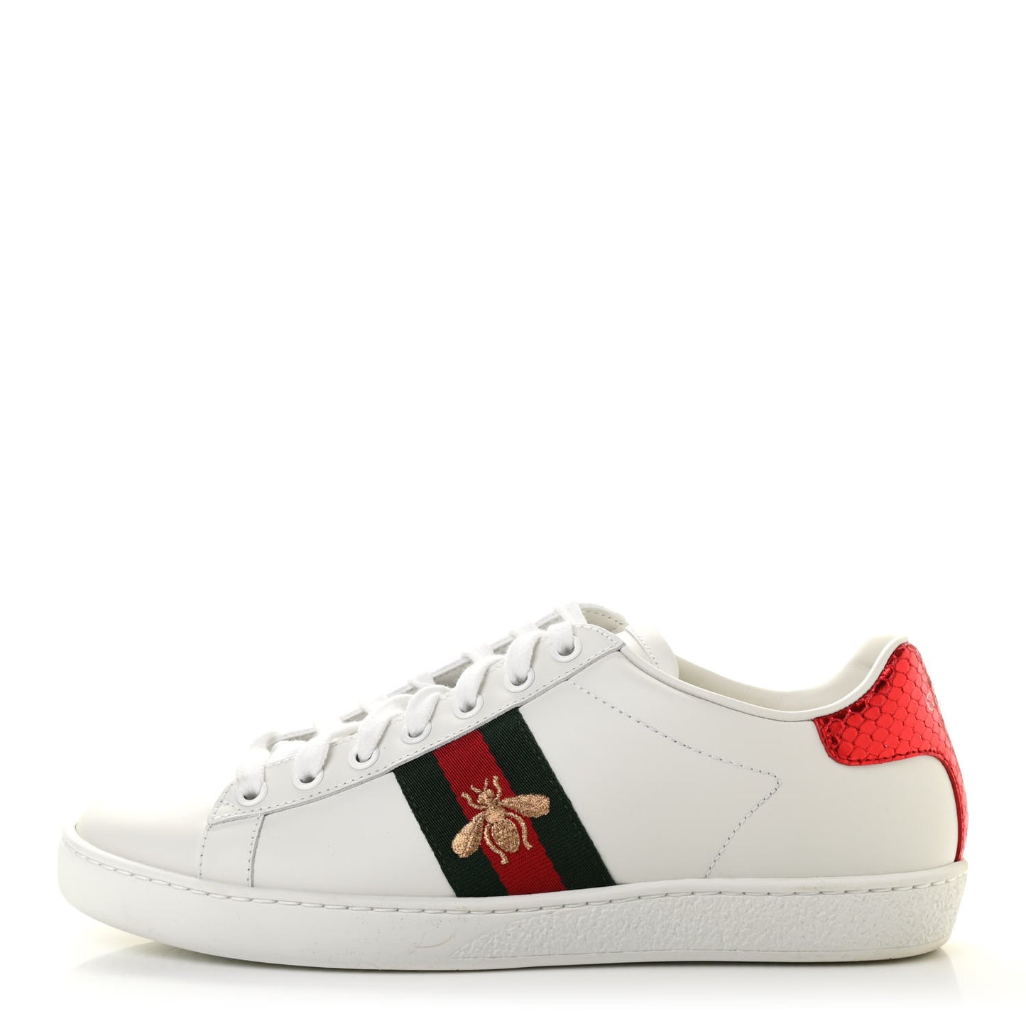 Calfskin Ayers Bee Embroidered Womens Ace Sneakers 38 White Green