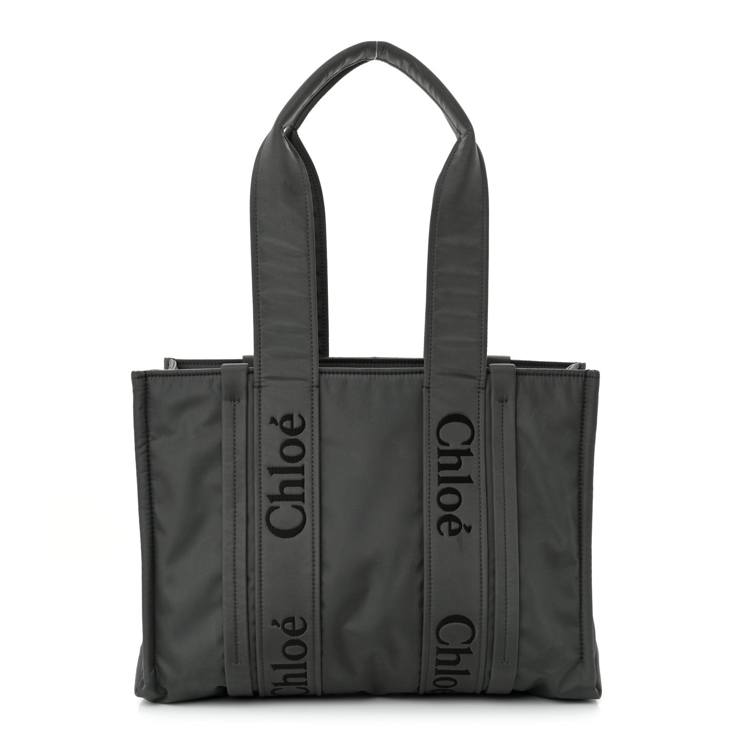 Chloe Recycled Nylon Medium Woody Ribbon Tote Elephant Grey 1 of 10