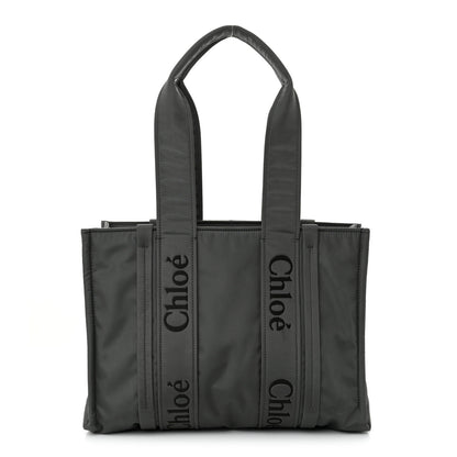Chloe Recycled Nylon Medium Woody Ribbon Tote Elephant Grey 1 of 10