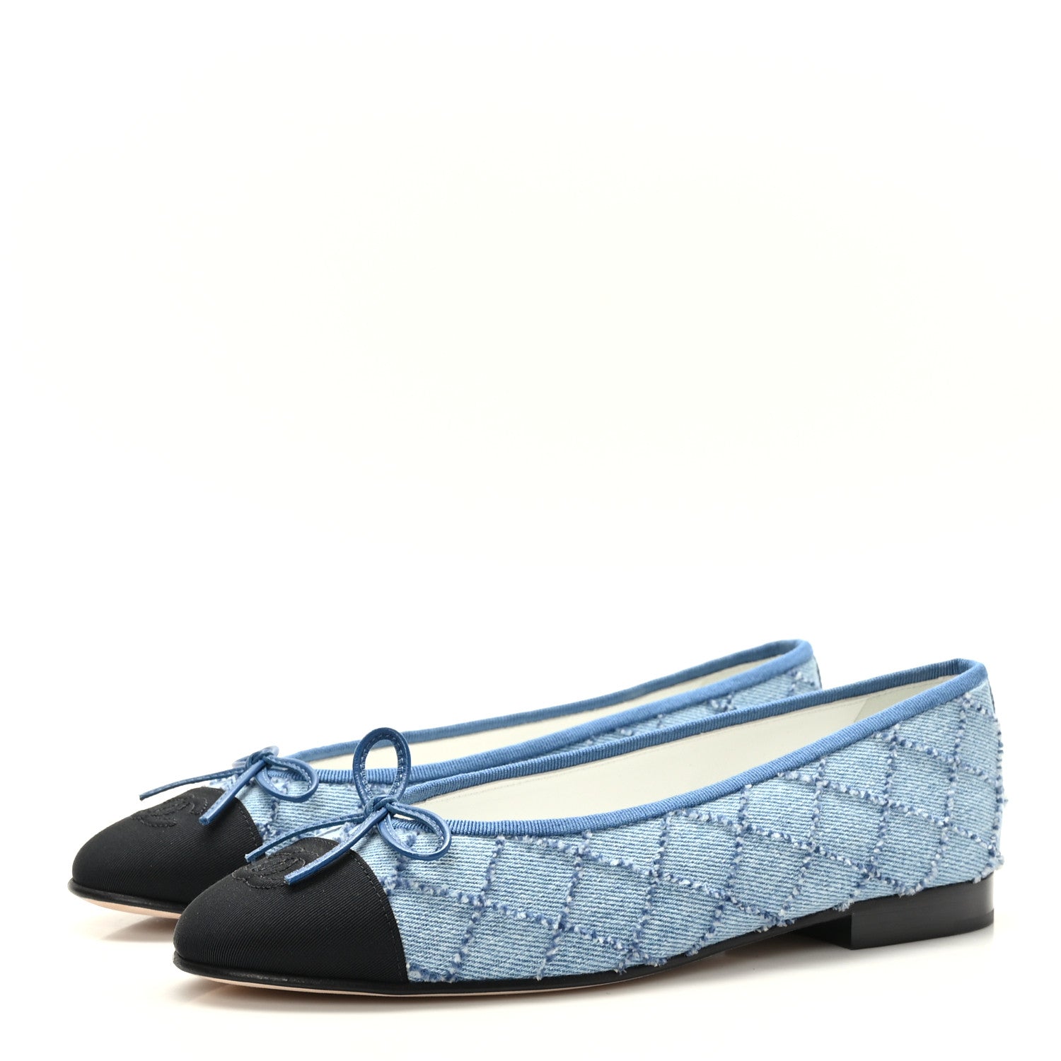 Chanel Denim Embroidered Grosgrain CC Cap Toe Ballerina Flats 38 Blue Black 3 of 9
