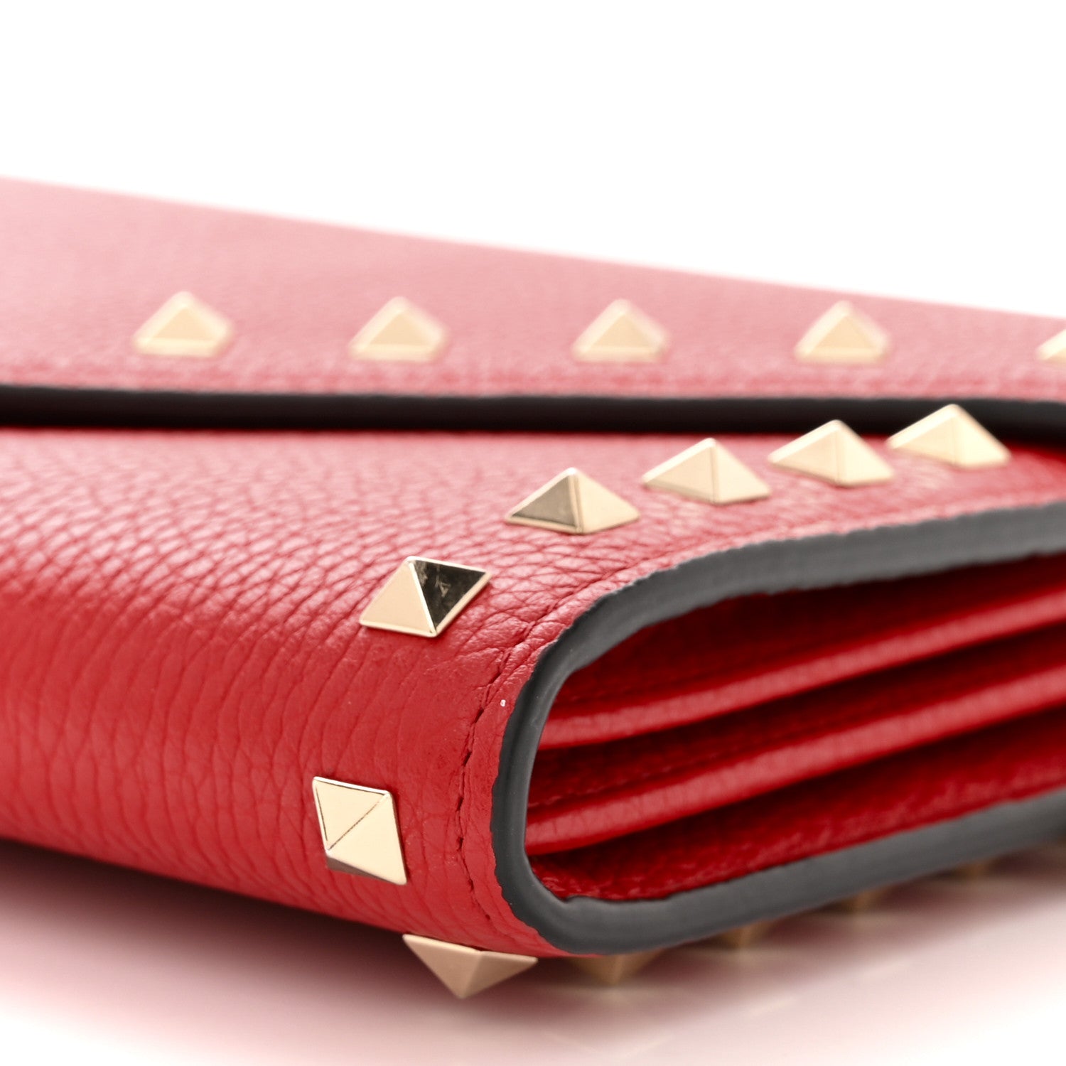 Valentino Garavani Pebbled Calfskin Rockstud Envelope Wallet on Chain Rouge Pur 9 of 11