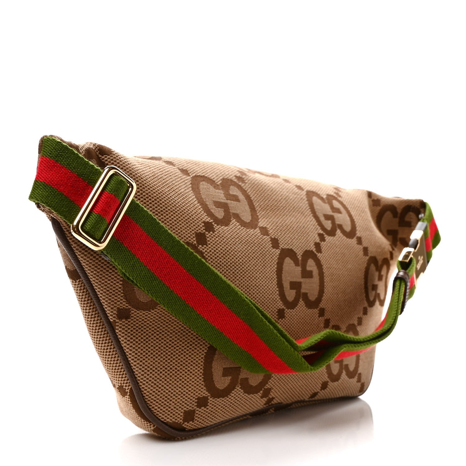 Gucci Monogram Jumbo GG Textured Dollar Calfskin Web Belt Bag Camel Ebony New Acero 3 of 8