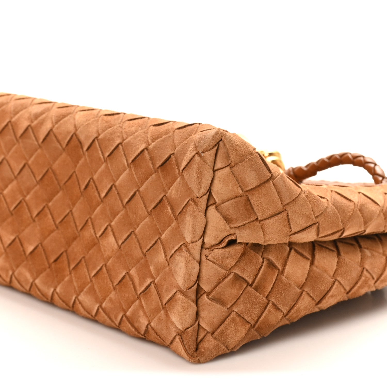Bottega Veneta Suede Intrecciato Small Andiamo Shoulder Bag Amber