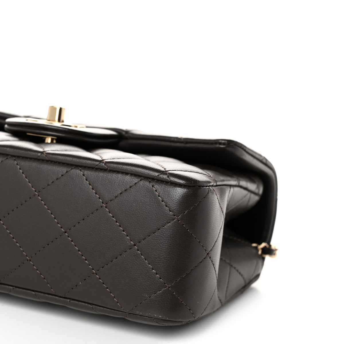 Lambskin Quilted Mini Top Handle Rectangular Flap Dark Brown