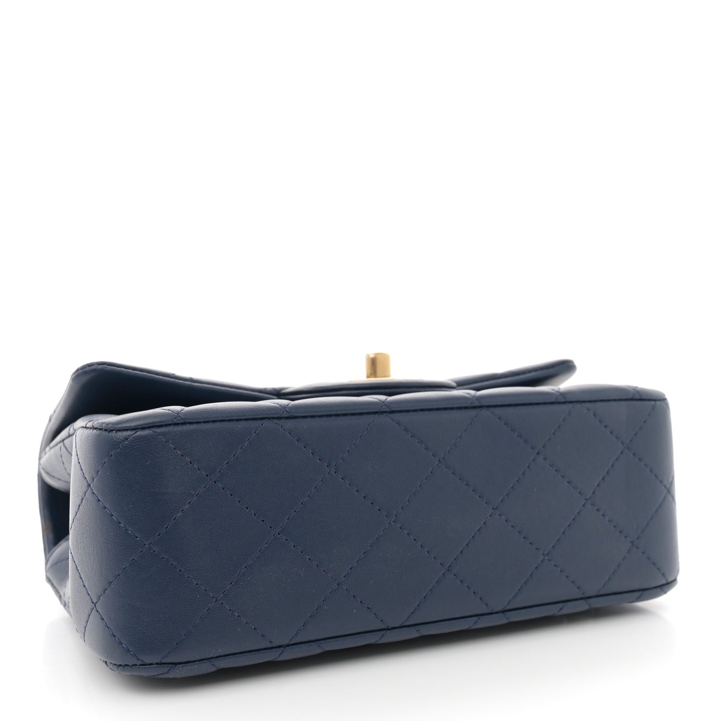 Lambskin Quilted Mini Metal Top Handle Rectangular Flap Blue