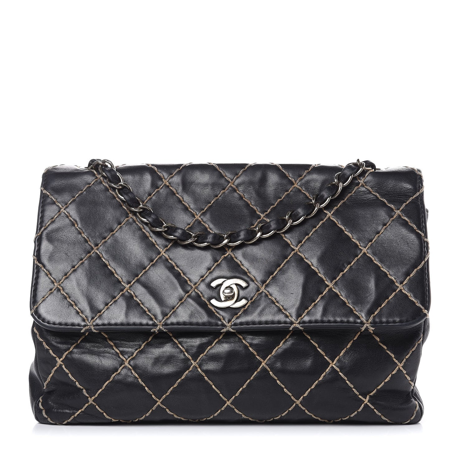 Calfskin Wild Stitch Jumbo Flap Black