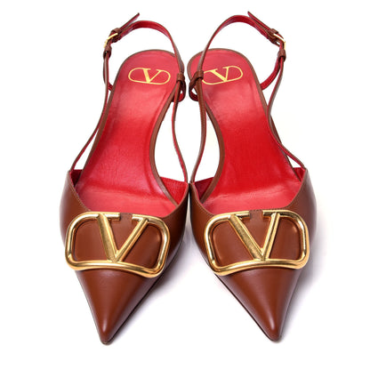Valentino Garavani Calfskin Vlogo Slingback 40mm Pumps 39.5 Gingerbread 5 of 9