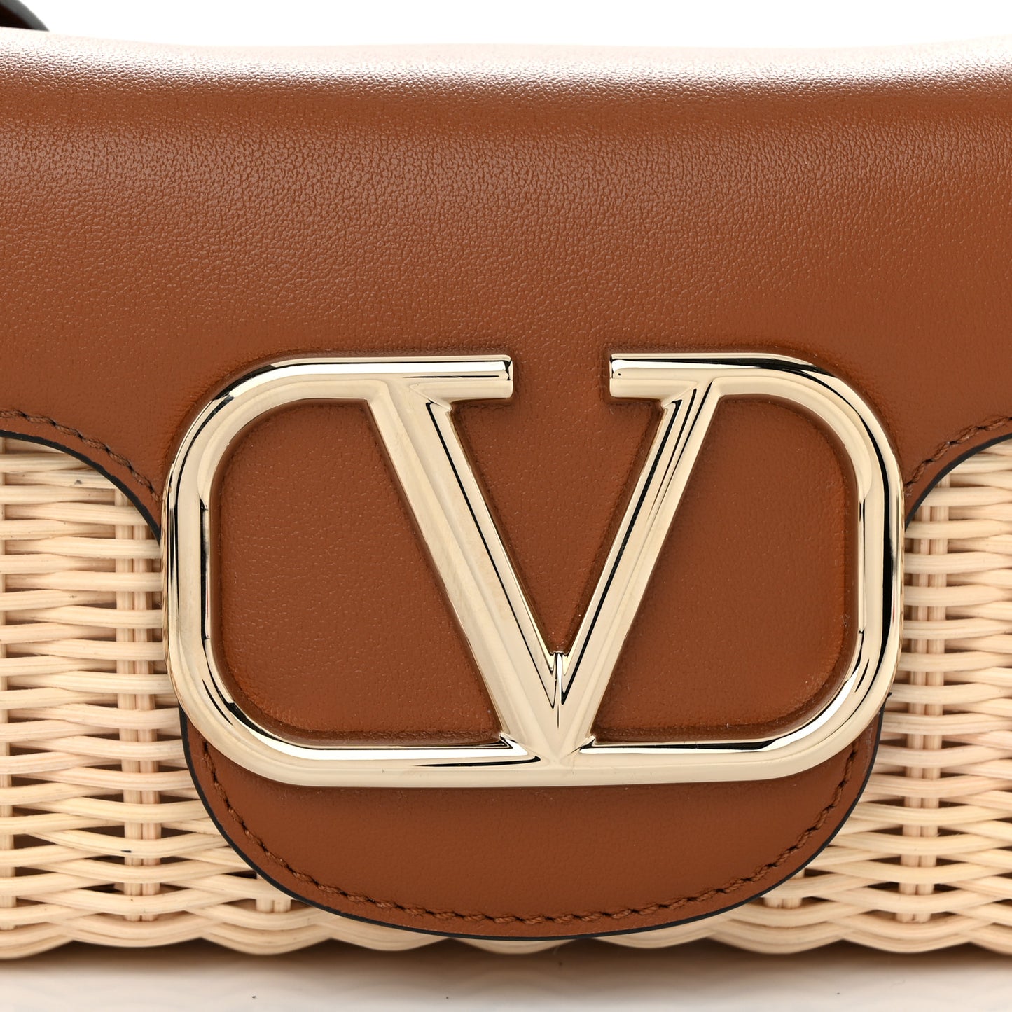 Wicker Calfskin Vlogo Small Loco Shoulder Bag Natural