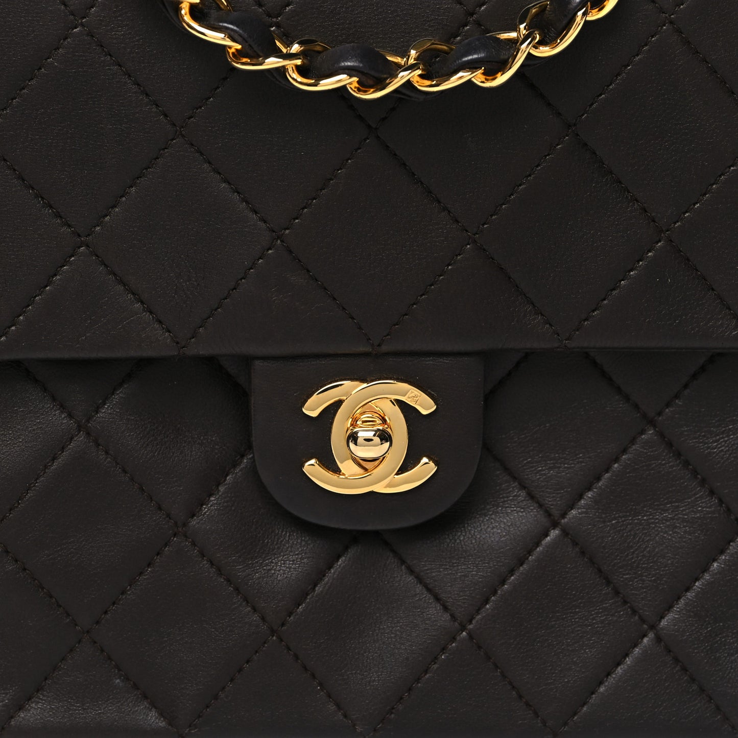 Lambskin Quilted Small Single Flap Brown