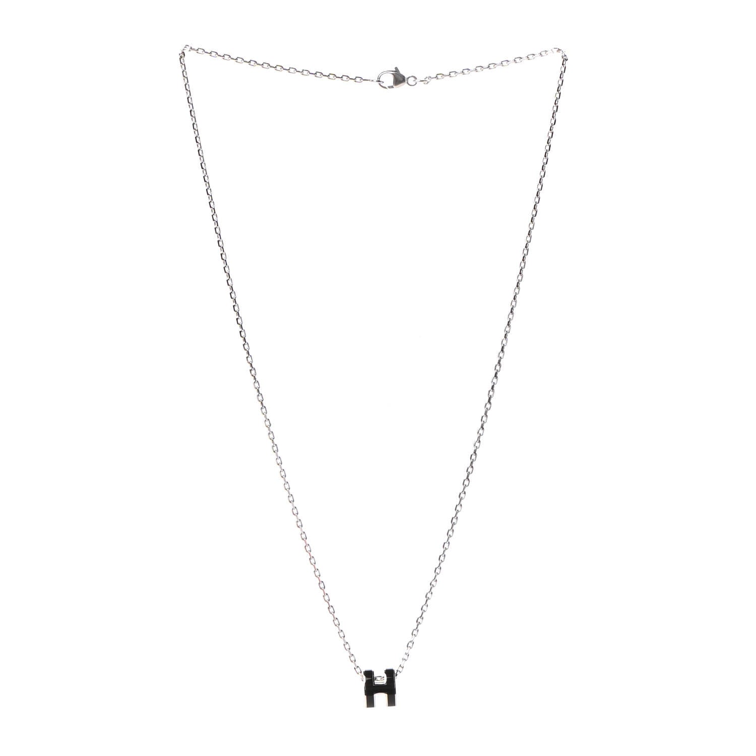 Hermes Lacquered Palladium Mini Pop H Pendant Necklace Black 3 of 7