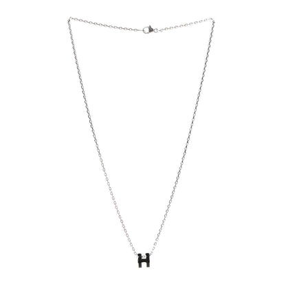 Hermes Lacquered Palladium Mini Pop H Pendant Necklace Black 3 of 7