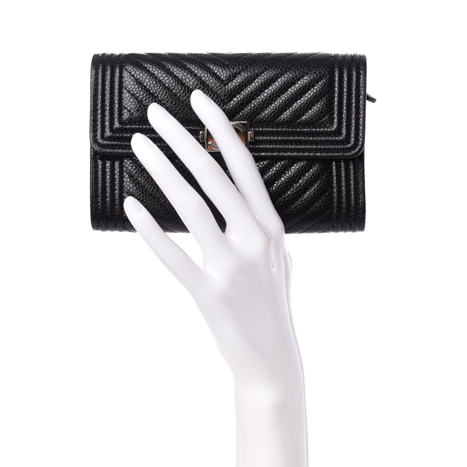 Chanel Caviar Chevron Quilted Medium Boy Flap Wallet Black 9 of 9