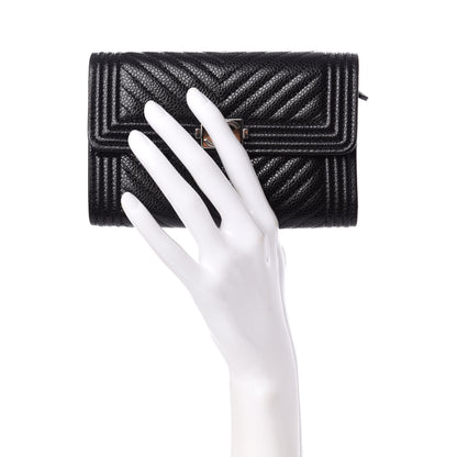 Chanel Caviar Chevron Quilted Medium Boy Flap Wallet Black 9 of 9