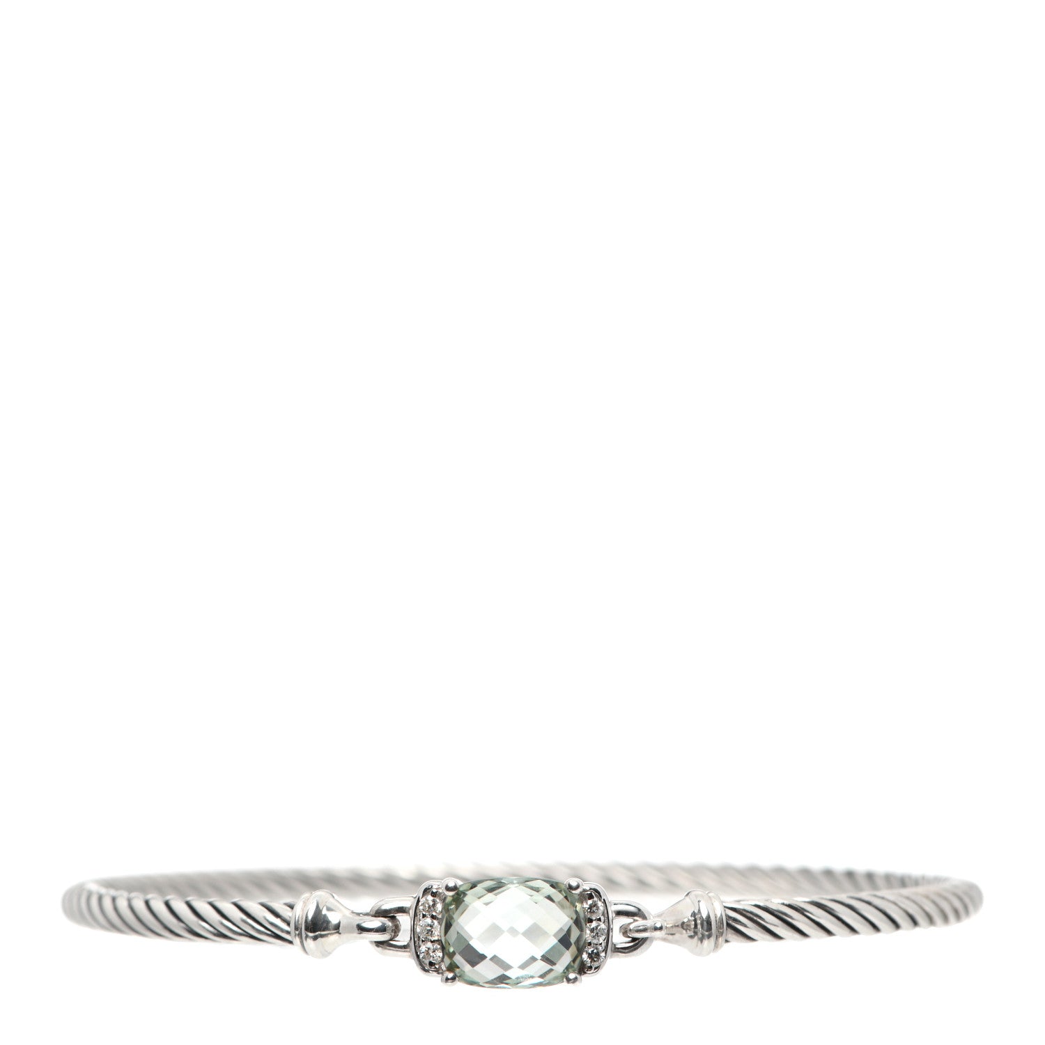 David Yurman Sterling Silver Diamond Prasiolite 3mm Petite Wheaton Bracelet 1 of 4