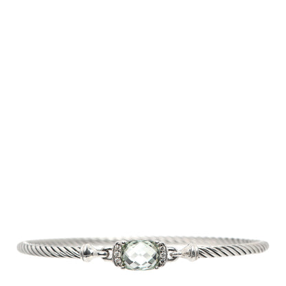 David Yurman Sterling Silver Diamond Prasiolite 3mm Petite Wheaton Bracelet 1 of 4