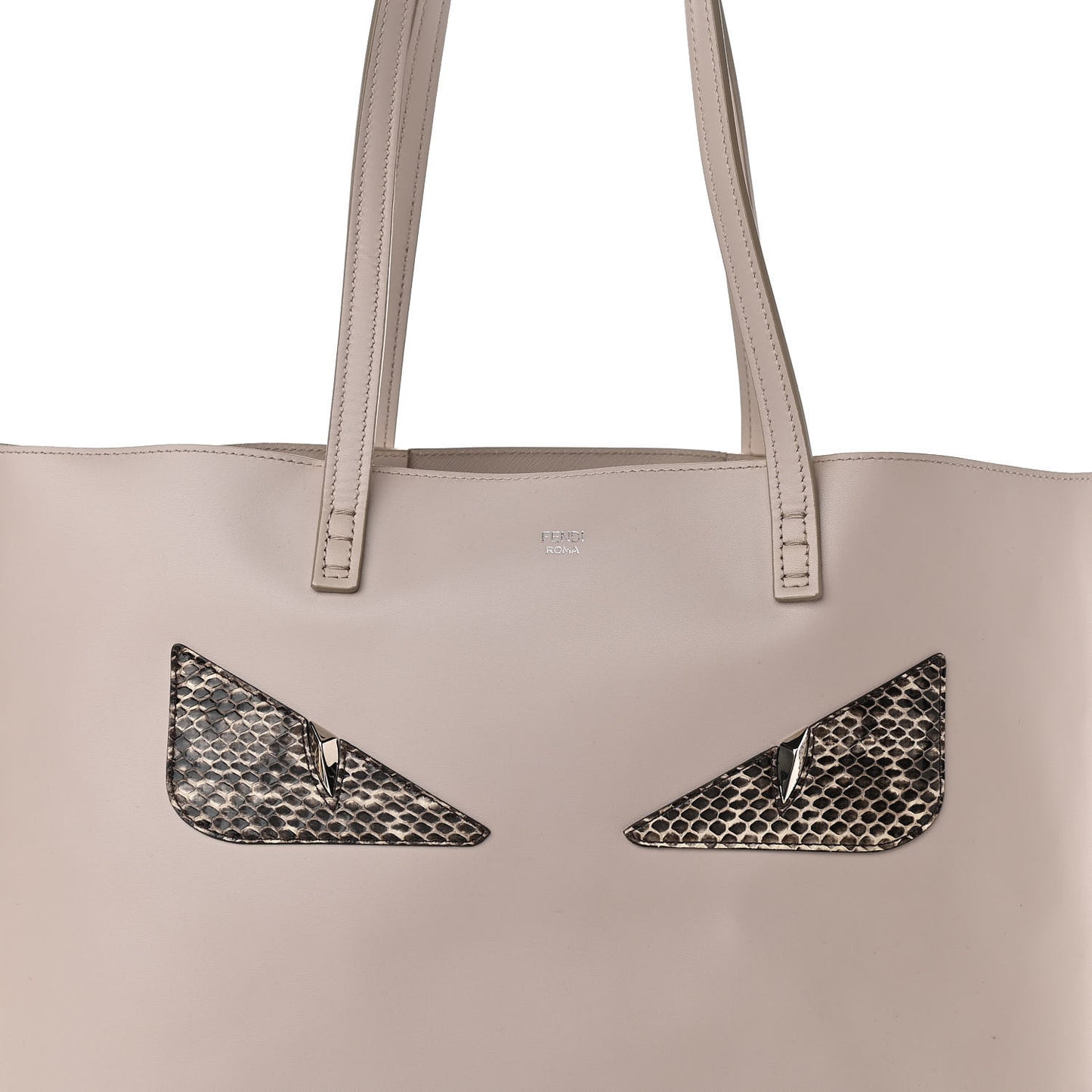 Vitello Ginevra Elaphe Monster Eyes Shopping Tote Grigio Polvere Naturale