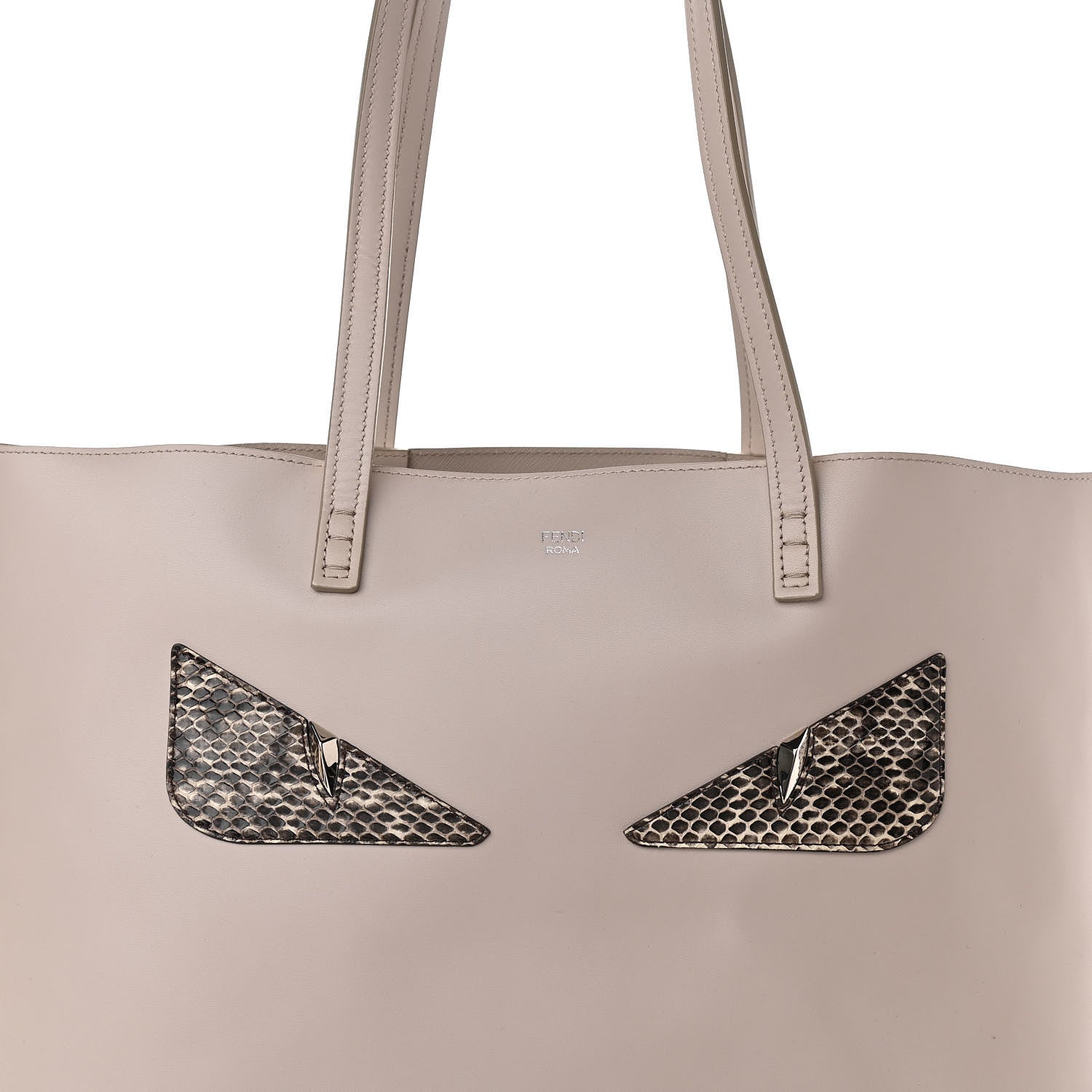 Fendi Vitello Ginevra Elaphe Monster Eyes Shopping Tote Grigio Polvere Naturale 8 of 10