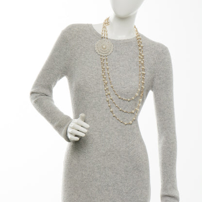 Chanel Pearl CC Triple Strand Long Necklace Gold Pearly White 2 of 6