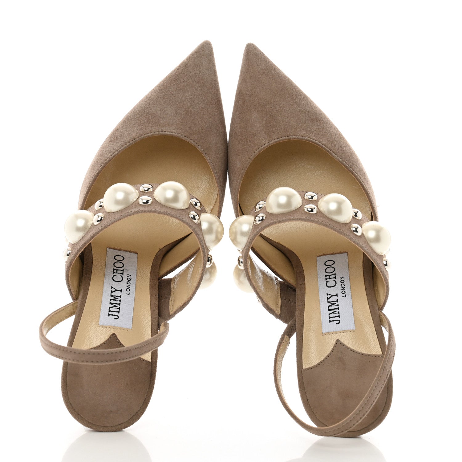 Jimmy Choo Suede Pearl Embellished Breslin Slingback Pumps 35.5 Grey 2 of 8