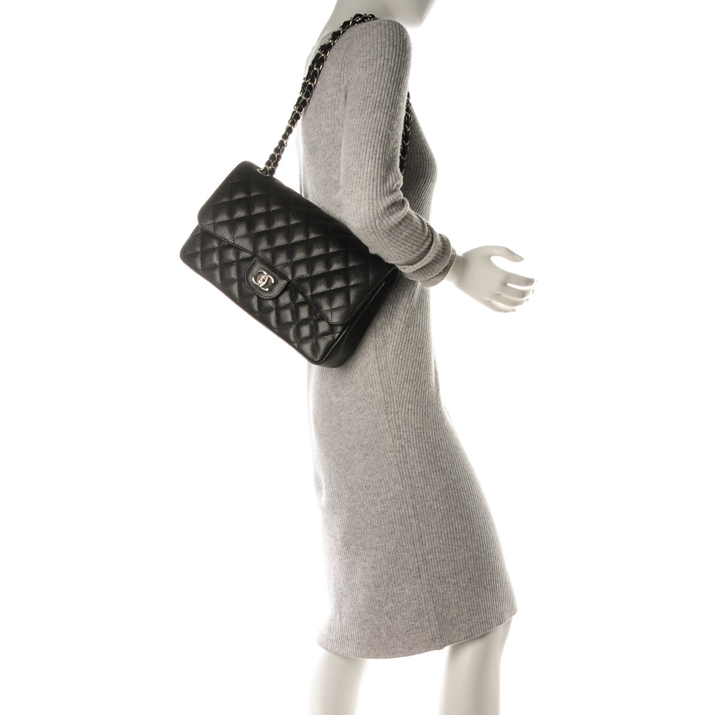 Caviar Quilted Jumbo Double Flap Black