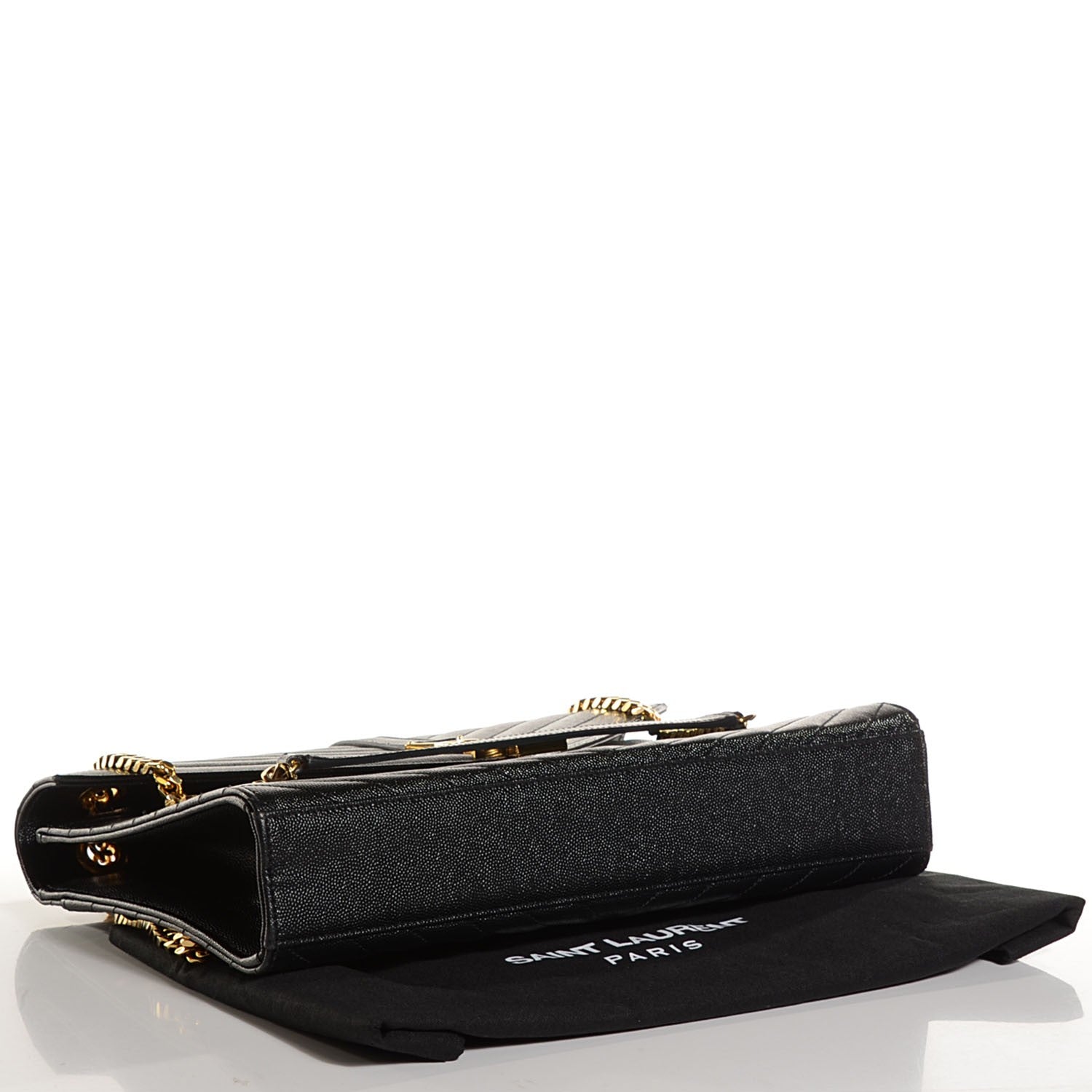 Saint Laurent Grain De Poudre Matelasse Chevron Large Monogram Satchel Black 4 of 9