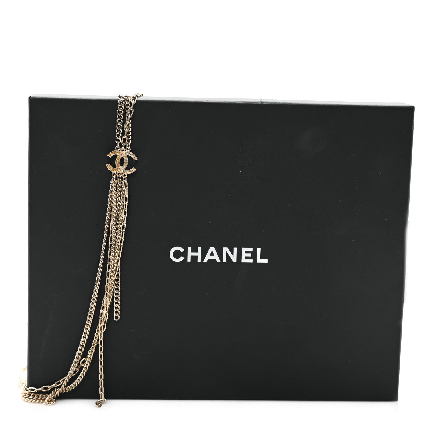 Chanel Baguette Crystal Gripoix Poured Glass CC Multi Strand Chain Necklace Light Gold 5 of 5