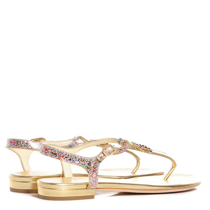 Chanel Patent Glitter CC Flat Sandals 36.5 Gold Multicolor 4 of 6