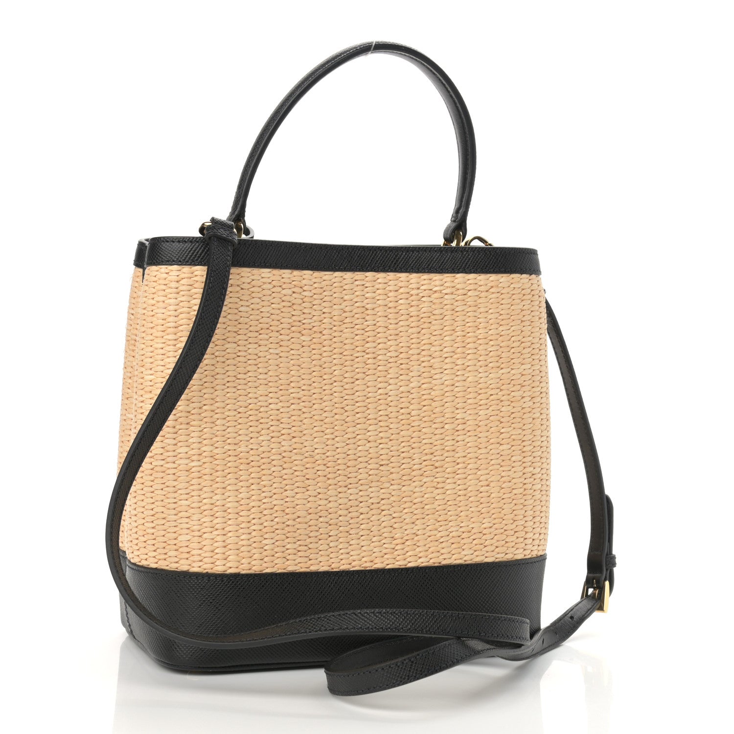 Prada Paglia Saffiano Medium Panier Bucket Bag Naturale Black 3 of 10