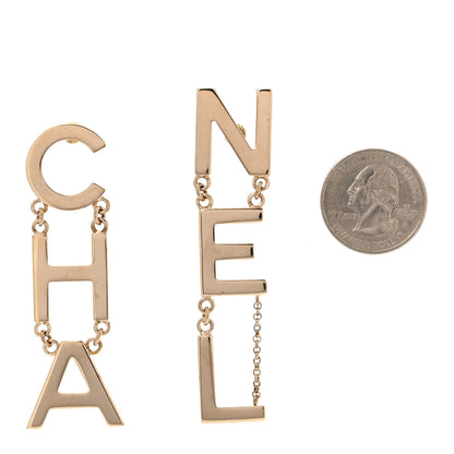 Chanel Metal Cha-Nel Logo Drop Earrings Gold 2 of 5